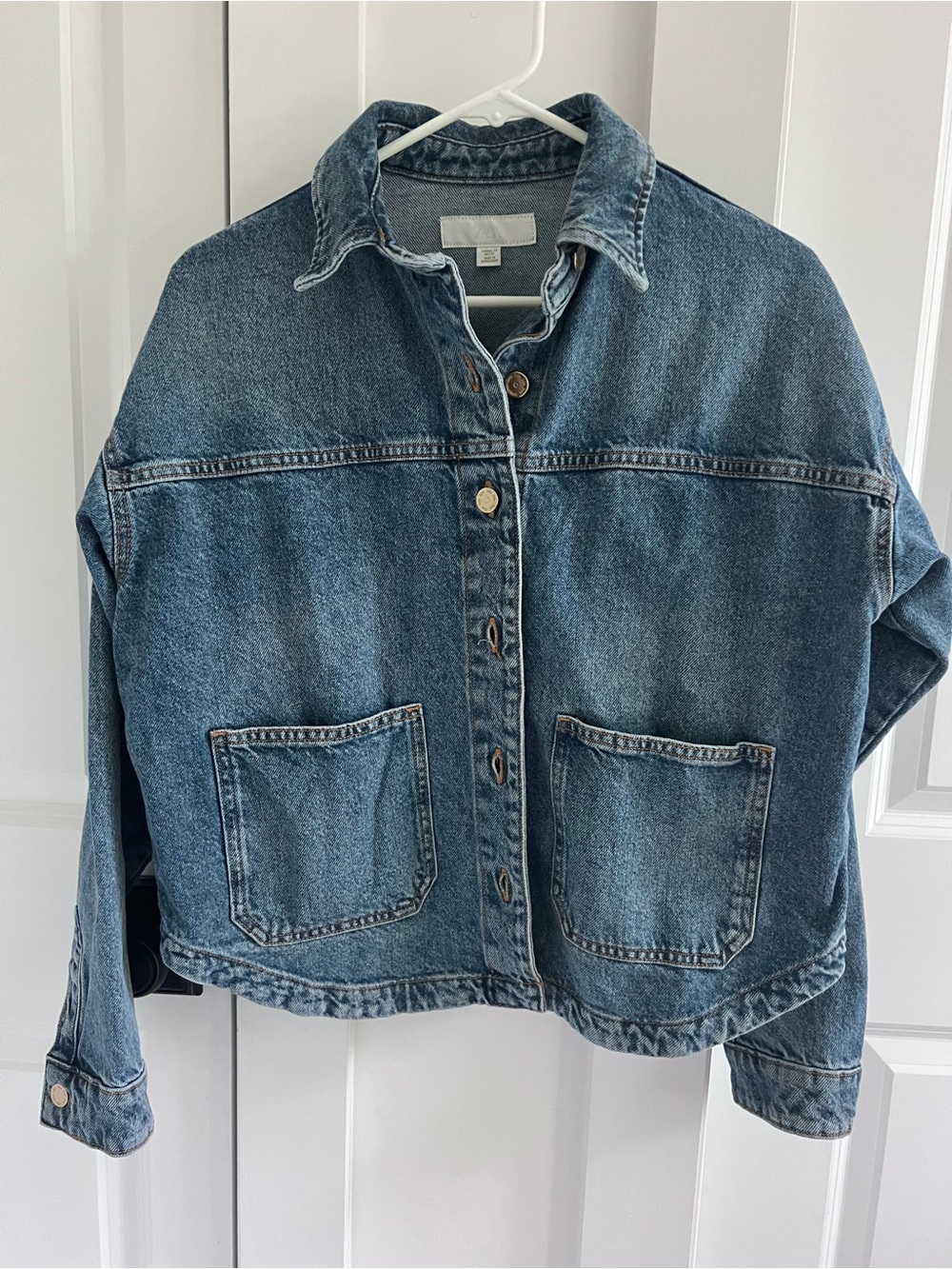 Zara Blue Denim Jacket with Front Patch Pockets